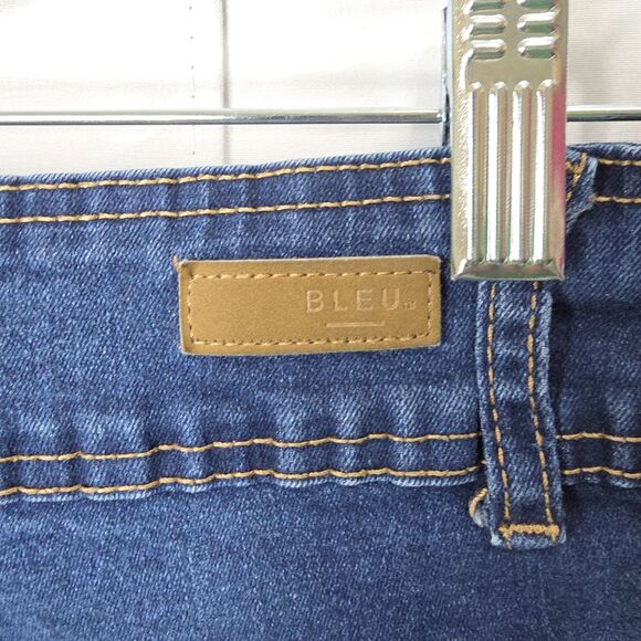 Bleu Sz 10 Midi Denim Jean Skirt Stretch Front Slit Pockets Casual Streetwear - Picture 7 of 11